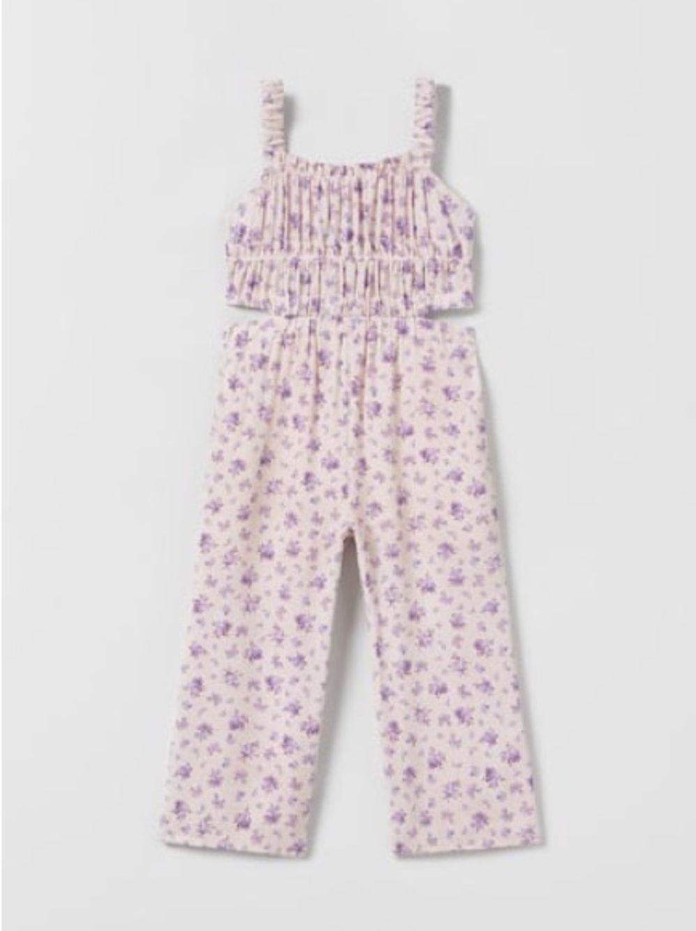 Zara Cream and Lavender Floral Smocked Jumpsuit